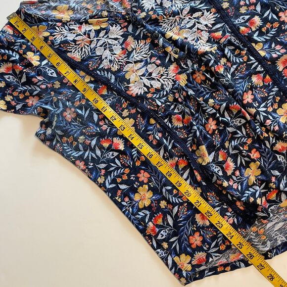 Style & Co Embroidered Floral Top Womens XXL Blue Yellow Peasant Boho Knit Tee - Picture 7 of 7